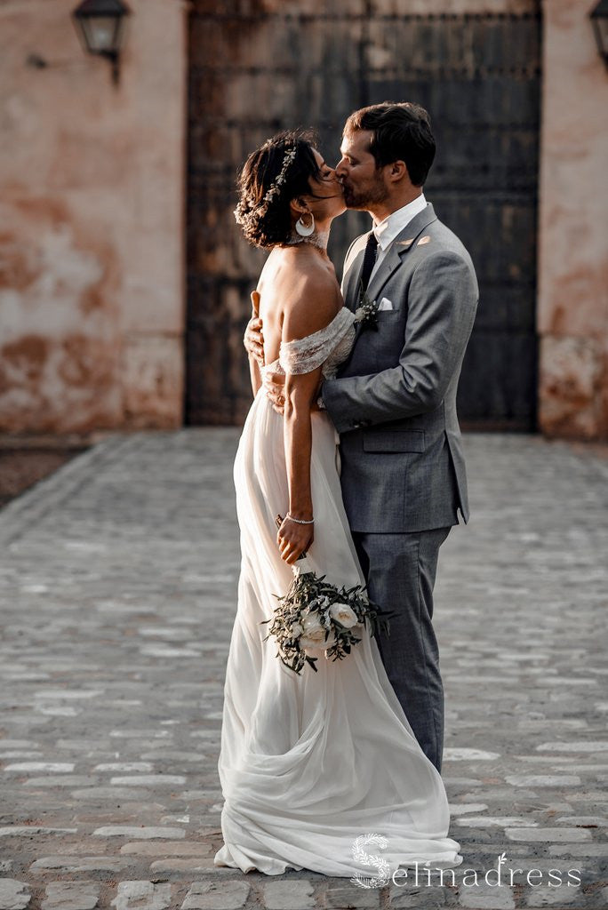 Chiffon Beach Wedding Dresses With Silt Rustic Wedding Dresses SEW019 SELINADRESS Chiffon Beach Wedding Dresses With Silt Rustic Wedding Dresses SEW019 SELINADRESS
