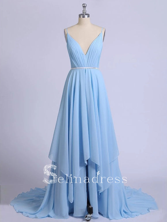 Simple Blue Spaghetti Straps Backless A-Line Prom Dresses,BD930673 –  luladress