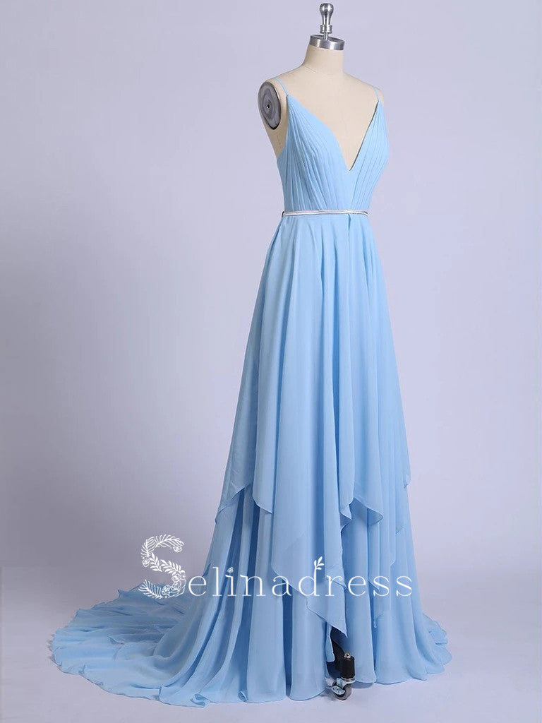 Thigh Split Sky Blue Rustic Wedding Dresses Prom Dress Beach Wedding Gown with Court Train SE009|Selinadress SELINADRESS Thigh Split Sky Blue Rustic Wedding Dresses Prom Dress Beach Wedding Gown with Court Train SE009|Selinadress SELINADRESS