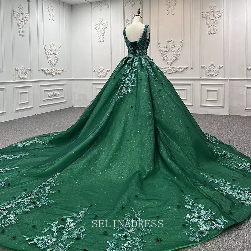 Crystal Flower Green Beaded Evening Party Dress Quincess Prom Gowns Dr SELINADRESS Crystal Flower Green Beaded Evening Party Dress Quincess Prom Gowns Dr SELINADRESS