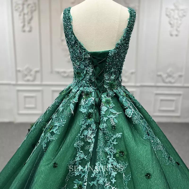 Crystal Flower Green Beaded Evening Party Dress Quincess Prom Gowns Dr SELINADRESS Crystal Flower Green Beaded Evening Party Dress Quincess Prom Gowns Dr SELINADRESS