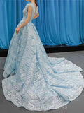 Custom Made Blue Bateau Neck Formal Gowns Sleeveless Handmade Flowers Evening Gowns #SED212