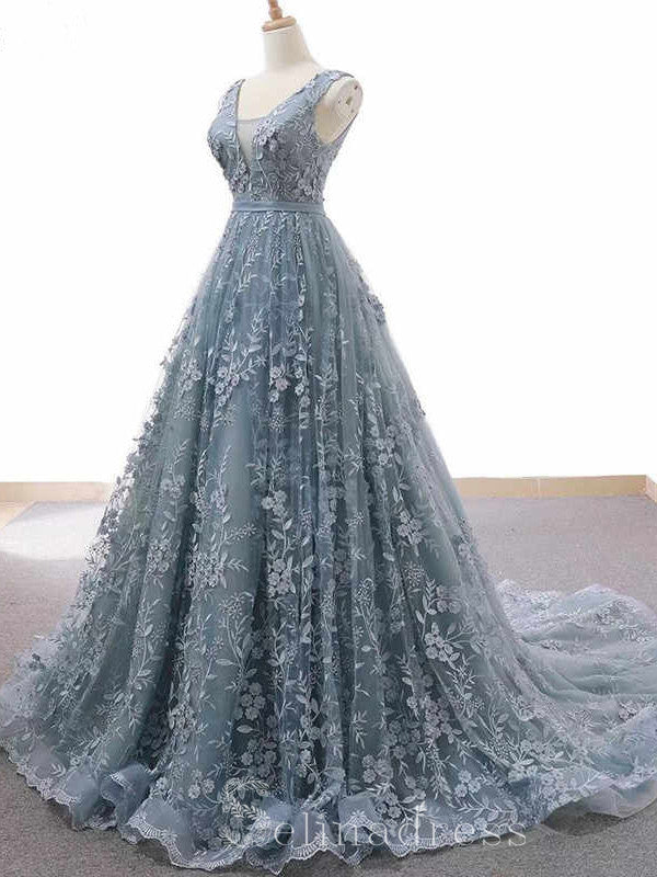 dusty blue formal dresses Custom Made V neck Dusty Blue Long Formal Gowns Sleeveless Evening Gow – SELINADRESS