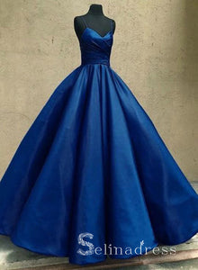 Dark Blue Prom Dresses Ball Gown Spaghetti Straps Long Prom Gown Evening Dress SED138|Selinadress