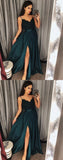 Dark Green Spaghetti Straps Chic Lace A line Prom Dresses  Long Formal Dress Evening Gowns SE006