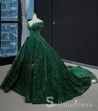 Dark Green Sparkly Prom Dresses Ball Gown Sequins Quinceanera Long Formal Evening Gowns SED067|Selinadress