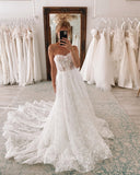 Detachable Puff Sleeve Sweetheart Wedding Dresses Cathedral Train A-line Rustic Wedding Dress KPY071|Selinadress