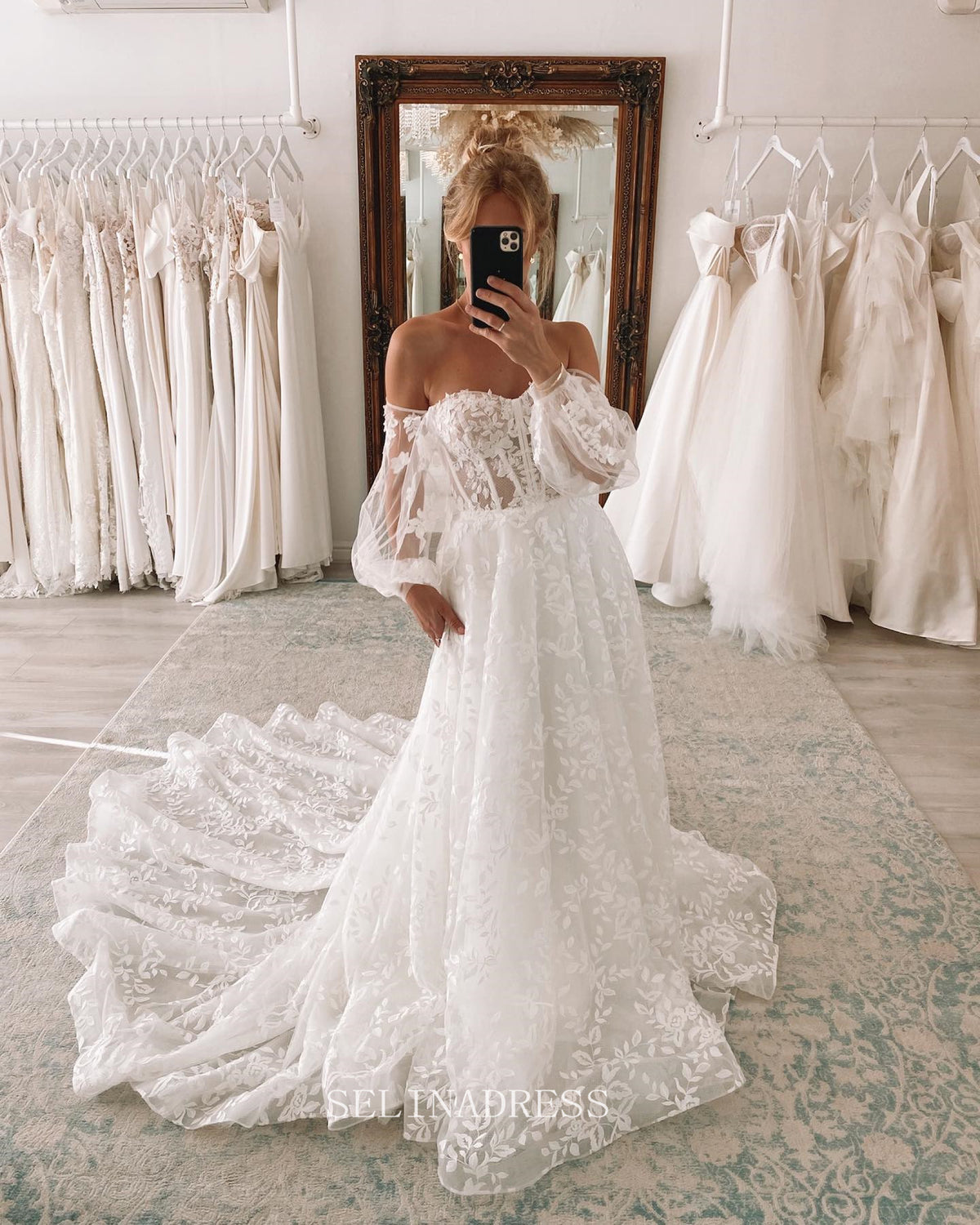 Detachable Puff Sleeve Sweetheart Wedding Dresses Cathedral Train