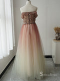 Elegant A-line Long Prom Dresses Ombre Beaded Formal Gowns SC016