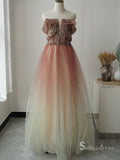 Elegant A-line Long Prom Dresses Ombre Beaded Formal Gowns SC016