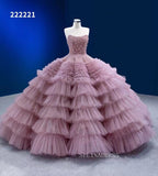 Elegant Beaded Ball Gowns Dusty Rose Layered Quinceanera Dresses Ruffle Wedding Dresses 222221|Selinadress