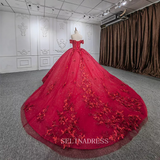 Elegant Off the Shoulder Beaded Ball Gown Red Evening Dress For Women DY9973|Selinadress