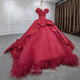 Elegant Off the Shoulder Lace Up Ball Gown Bridal Gowns Evening Dresses DY9978|Selinadress