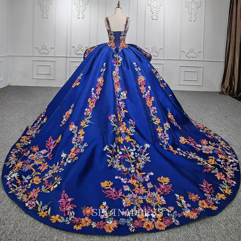 Elegant Royal Blue Beaded Ball Gown Organza Sequins Evening Dress For SELINADRESS Elegant Royal Blue Beaded Ball Gown Organza Sequins Evening Dress For SELINADRESS