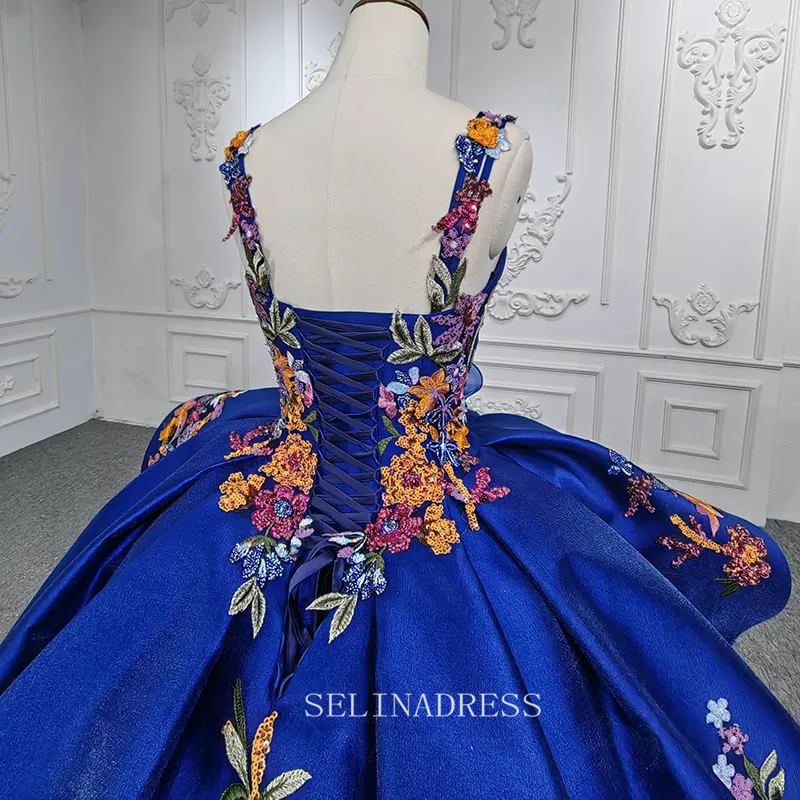 Elegant Royal Blue Beaded Ball Gown Organza Sequins Evening Dress For SELINADRESS Elegant Royal Blue Beaded Ball Gown Organza Sequins Evening Dress For SELINADRESS