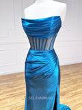 Elegant Sheath/Column Strapless Prom Dress Ruffles Corset Long Formal Gown Evening Dress #LOP607|Selinadress