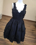 Elegant V Neck Homecoming Dresses Lace Flower Embroidery Short Prom Dress #MHL086