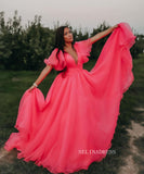Elegant V neck Tulle Long Prom Dress Formal Dress Evening Dress #JKP003|Selinadress
