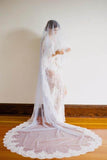 1T Tulle With Lace Cathedral Length Wedding Bridal Veil V11