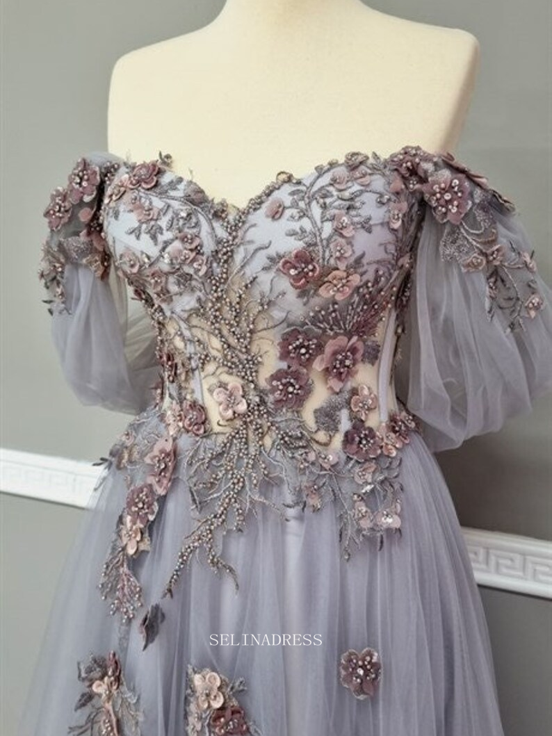 Fantasy Tulle Long Prom Dresses Princess Dress Floral Beaded Evening D SELINADRESS Fantasy Tulle Long Prom Dresses Princess Dress Floral Beaded Evening D SELINADRESS