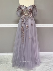 Fantasy Tulle Long Prom Dresses Princess Dress Floral Beaded Evening Dress POL022|Selinadress