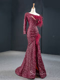 Feature Burgundy Mermaid One Shoulder Luxury Prom Dress Evening Gowns DWH67070|Selinadress