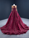 Feature Mermaid Long Sleeve Prom Dress Beaded Burgundy Evening Gowns DWH67250|Selinadress