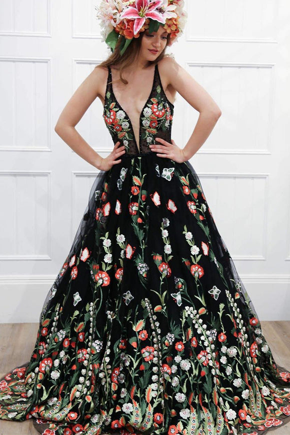 Gorgeous Black Floral Embroidered Prom Dress ASSD029|Selinadress