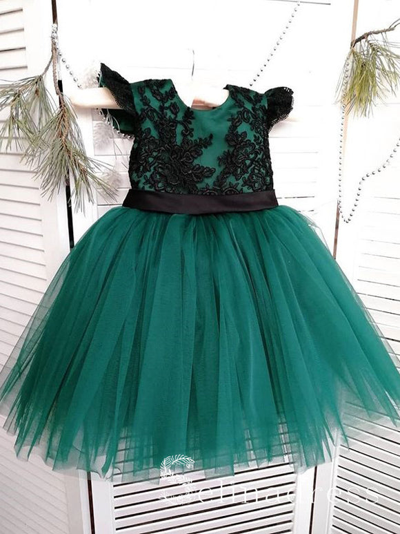Cute Pretty Black Lace Green Wedding Little Girl Flower Girl Dresses GRS013|Selinadress