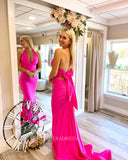 Fuchsia Halter Mermaid Prom Dress Cheap Open Back Long Formal Dresses Evening Dress KPY009|Selinadress