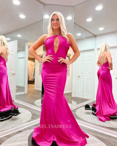 Fuchsia Mermaid Long Prom Dress Satin Long Formal Dresses Evening Dress KPY010|Selinadress