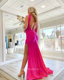 Fuchsia Mermaid Prom Dress Cheap Thigh Split Long Formal Dresses Evening Dress KPY008|Selinadress