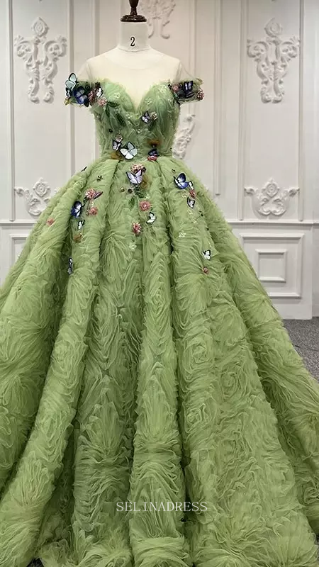 sage green butterfly dress Shiny Sage Green Butterfly Quinceanera Dresses With Bow Birthday Prom Princess