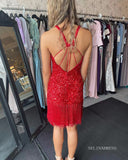 Glittery Bodycon Red Homecoming Dresses Sequins Mini Cocktail Dresses #TKL021|Selinadress
