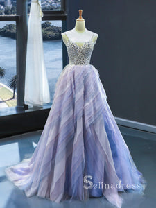 Gorgeous Rhinestones V Neck Long Formal Prom Dress Spaghetti Straps Evening Dress SED117