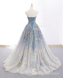 Gorgeous Sparkly Blue Prom Dresses Ball Gown Strapless Long Formal Evening Gowns SED116|Selinadress