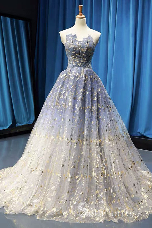 Gorgeous Sparkly Blue Prom Dresses Ball Gown Strapless Long Formal Eve – SELINADRESS