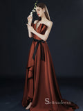 High Low A-line Strapless Long Prom Dress Cheap Satin Evening Dresses GKF020|Selinadress
