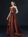 High Low A-line Strapless Long Prom Dress Cheap Satin Evening Dresses GKF020|Selinadress