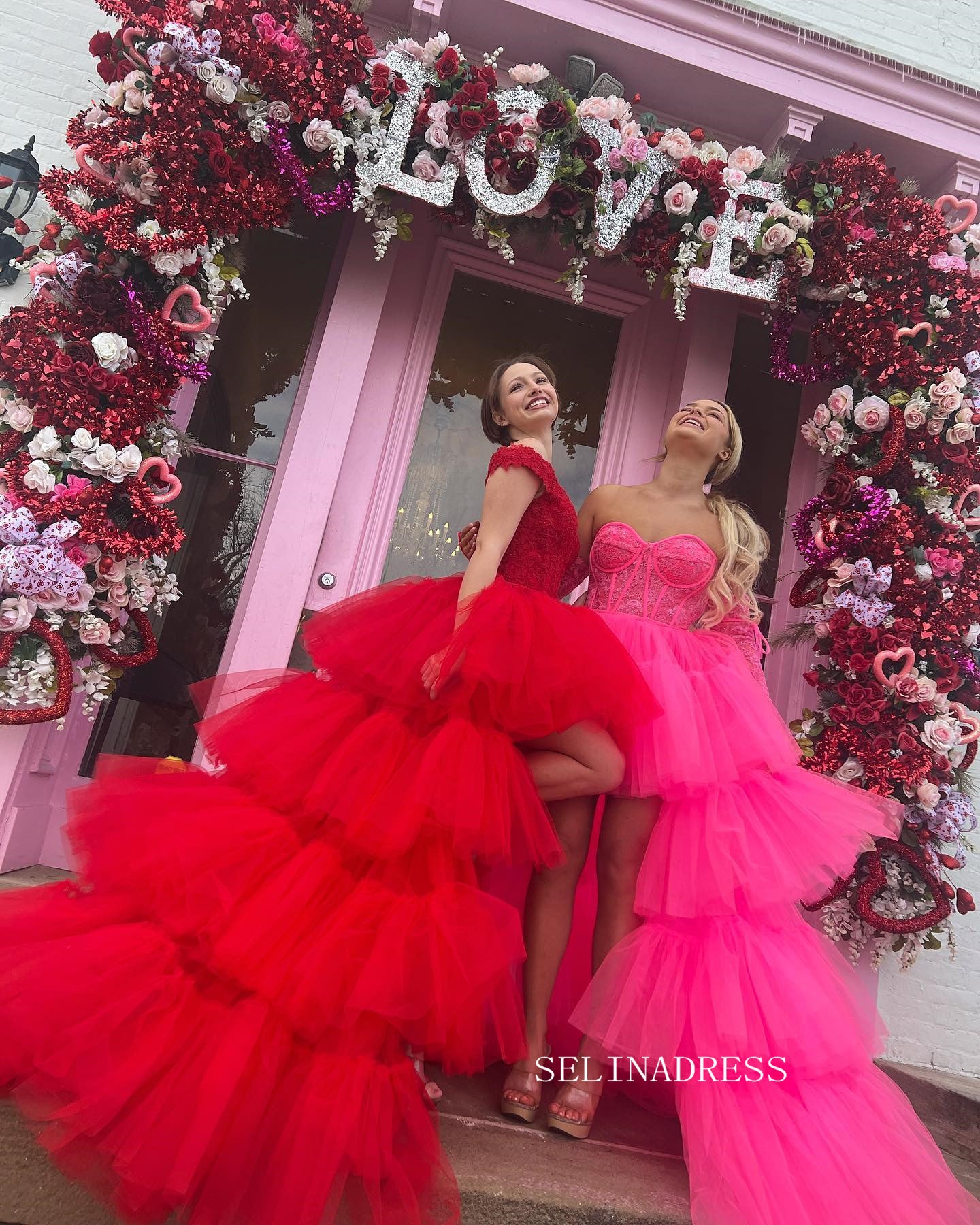 High Low Ball Gown Prom Dress Tulle Layered Elegant Pagaent Dress Prin SELINADRESS High Low Ball Gown Prom Dress Tulle Layered Elegant Pagaent Dress Prin SELINADRESS