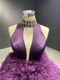 High Low Grape Layered Ball Gown High Neck Wedding Dress RSM67507|Selinadress
