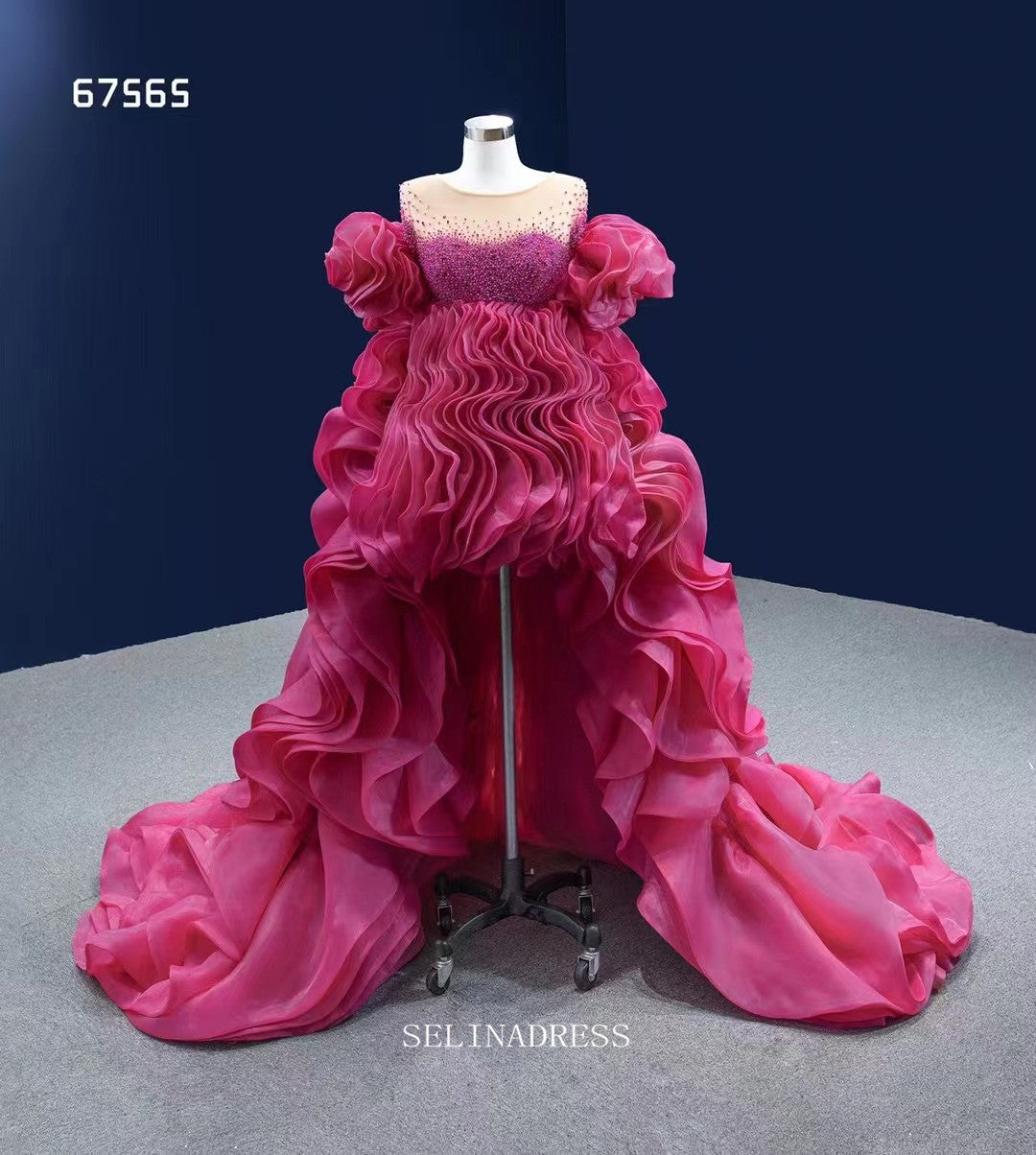 High Low Ruffle Prom Dress Ball Gown Magenta Pageant Dress Evening Dre ...