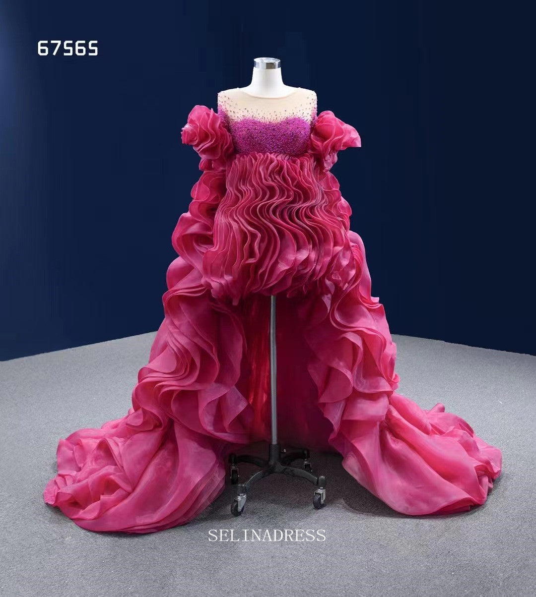 magenta prom dress High Low Ruffle Prom Dress Ball Gown Magenta Pageant Dress Evening Dre – SELINADRESS