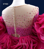 High Low Ruffle Prom Dress Ball Gown Magenta Pageant Dress Evening Dress RSM67565|Selinadress