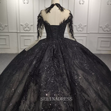High Neck Long Sleeve Black Beaded Princess Ball Gown Elegant Evening Dress Formal Dress DY9979 Selinadress