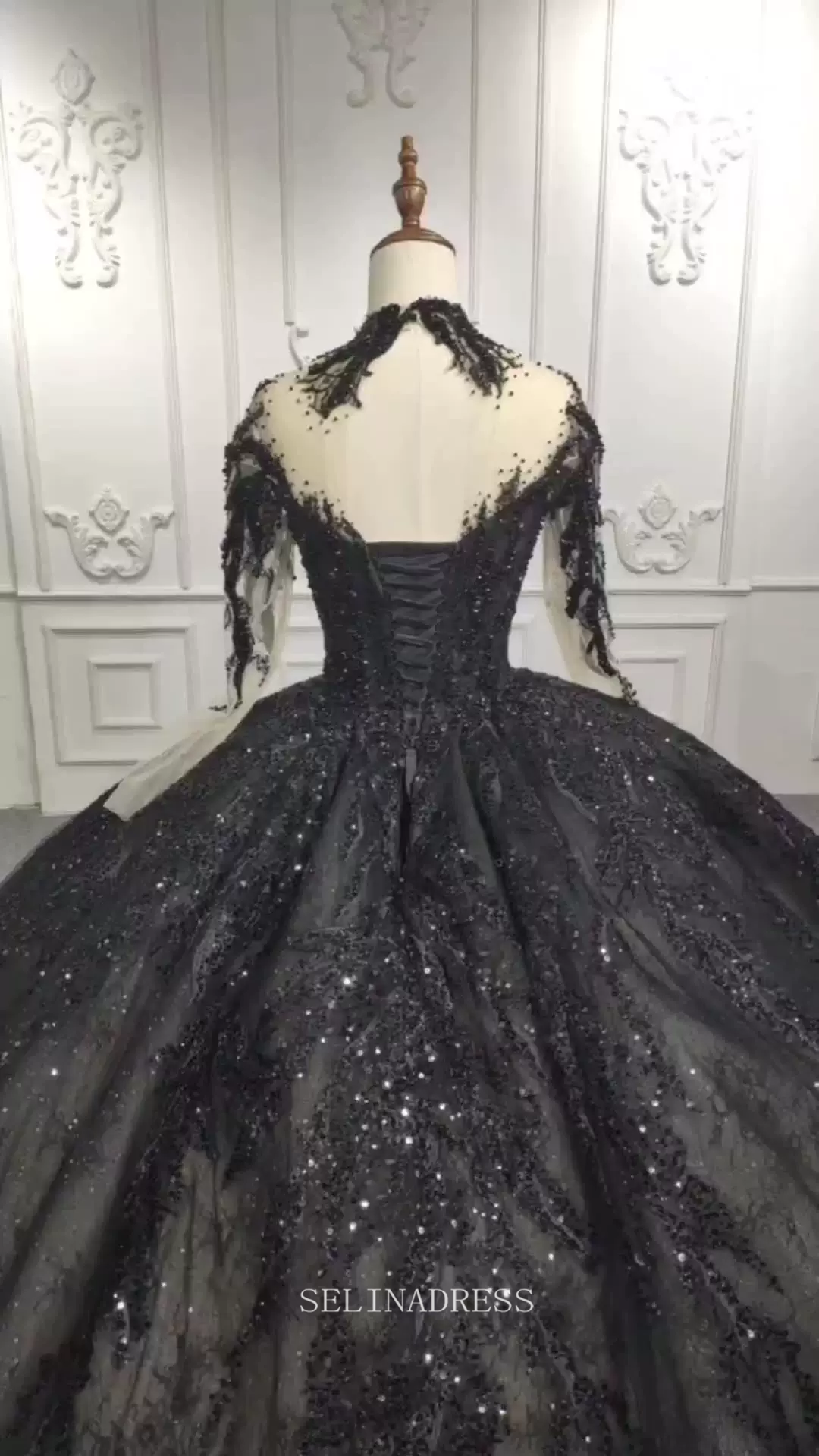 Sequin Shiny Strapless Black Ball Gown Princess Prom Dresses Y0171 –  Simibridaldresses