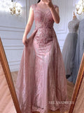 High Quality luxury Scoop Beaded Pink Prom Dress Dubai Evening Formal Gowns hlkS001|Selinadress