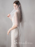 Hip Length Ivory Tulle Wedding Veils with Pearl Drop Veil ALC009