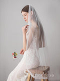 Ivory Tulle Wedding Veils One Layer Bridal Veil with Lace Hem ALC012