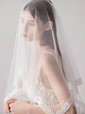 Lace Hemline Ivory Tulle Wedding Veils ALC010